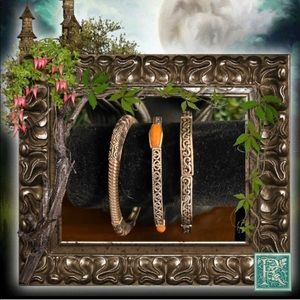 Gold and Orange Earrings and 3 gold tone bracelets set​